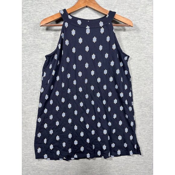 J Jill Womens Tank Top Sz M Navy Blue Floral Print Sleeveless - Picture 1 of 5